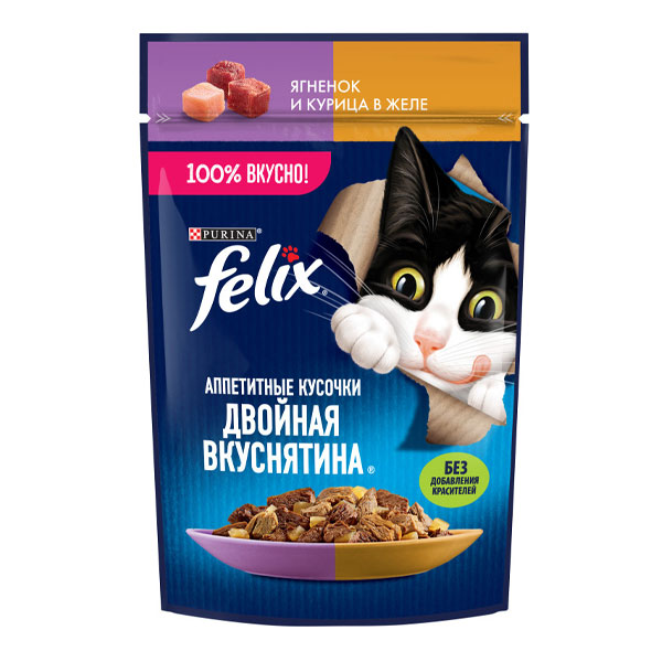 پوچ گربه فلیکس پورینا طعم گوشت بره و مرغ در ژله